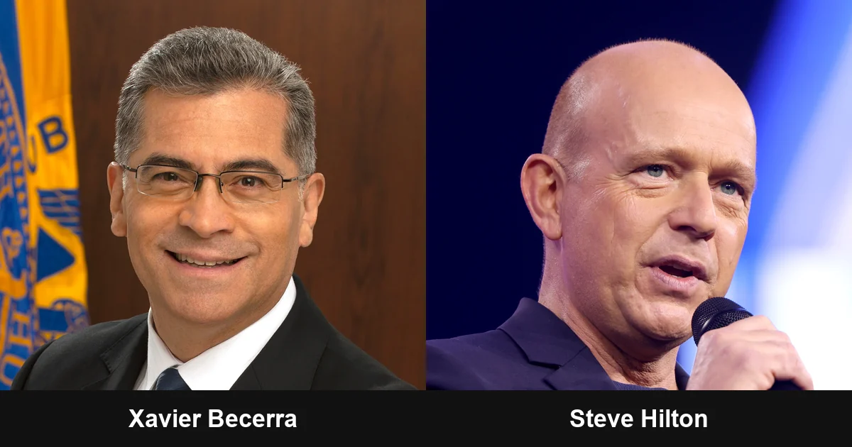Separate photographs of Xavier Becerra and Steve Hilton, the two candidates for California governor in November 2026.
