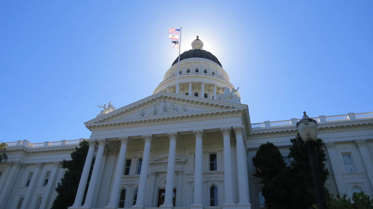 The dome and west facade of the California State Capitol in Sacramento.