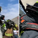 Firefighter evaluators wearing C-THRU Navigator equipment during a 2023 test in San Diego.