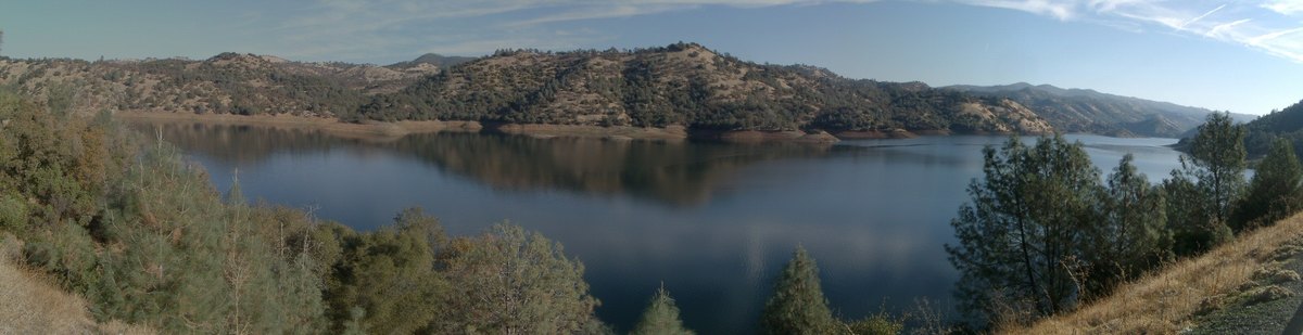 Panoramic photograph of Don Pedro Lake’s northern arm, seen from Highway 120