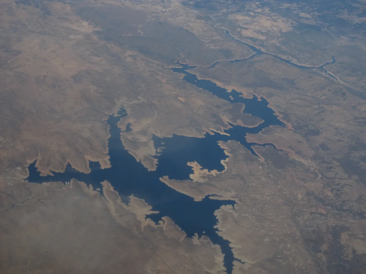 Don Pedro Reservoir and its surrounding foothills, photographed in November 2013.