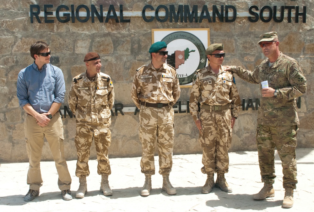 Gary Soiseth at left with military officers at an awards ceremony in Kandahar in 2013