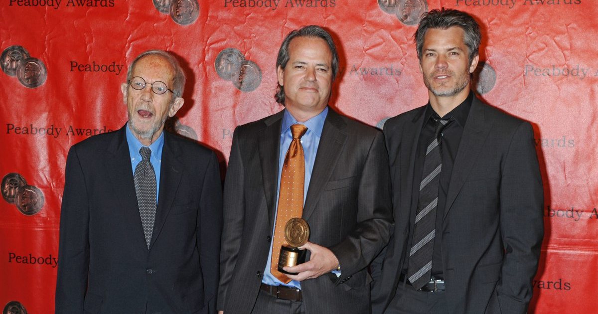 Elmore Leonard, Graham Yost and Timothy Olyphant together at the Peabody Awards in 2011.