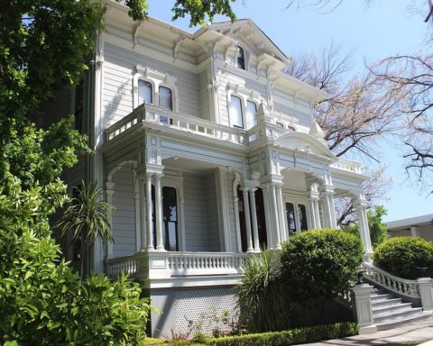 The white Victorian McHenry Mansion in downtown Modesto, photographed in April 2015.