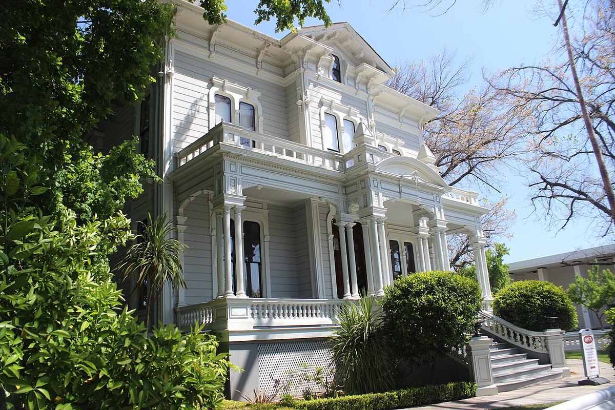 The white Victorian McHenry Mansion in downtown Modesto, photographed in April 2015.