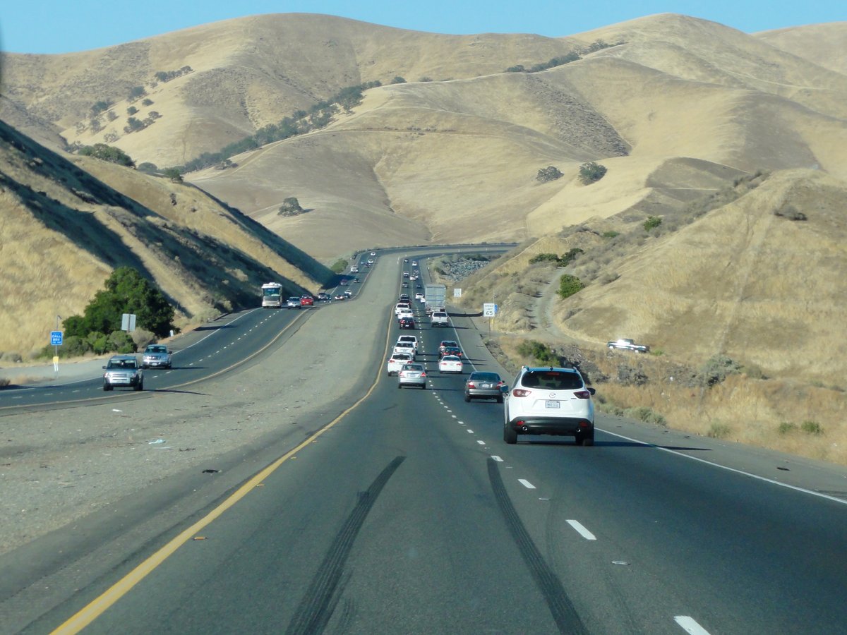 Highway 152 curving through the dry hills at Pacheco Pass in July 2015