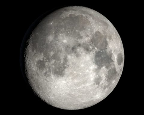 NASA visualization of the nearly full Moon for 8 PM Pacific on October 23, 2026.
