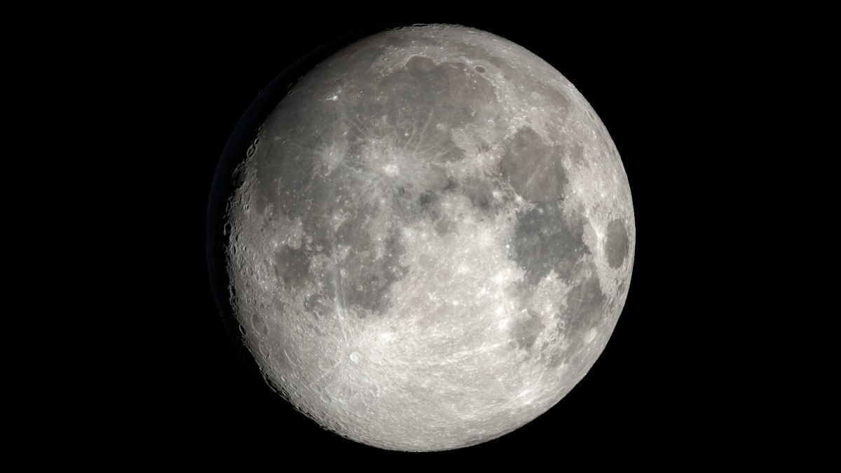 NASA visualization of the nearly full Moon for 8 PM Pacific on October 23, 2026.