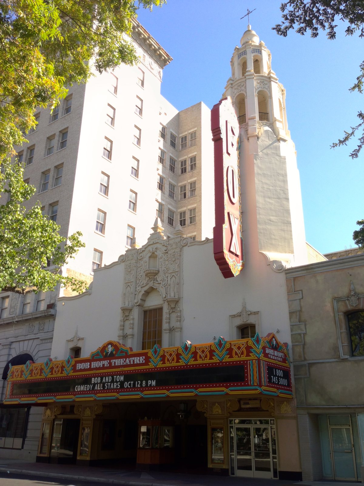 Historic Fox marquee and exterior of the Bob Hope Theatre in Stockton in 2012