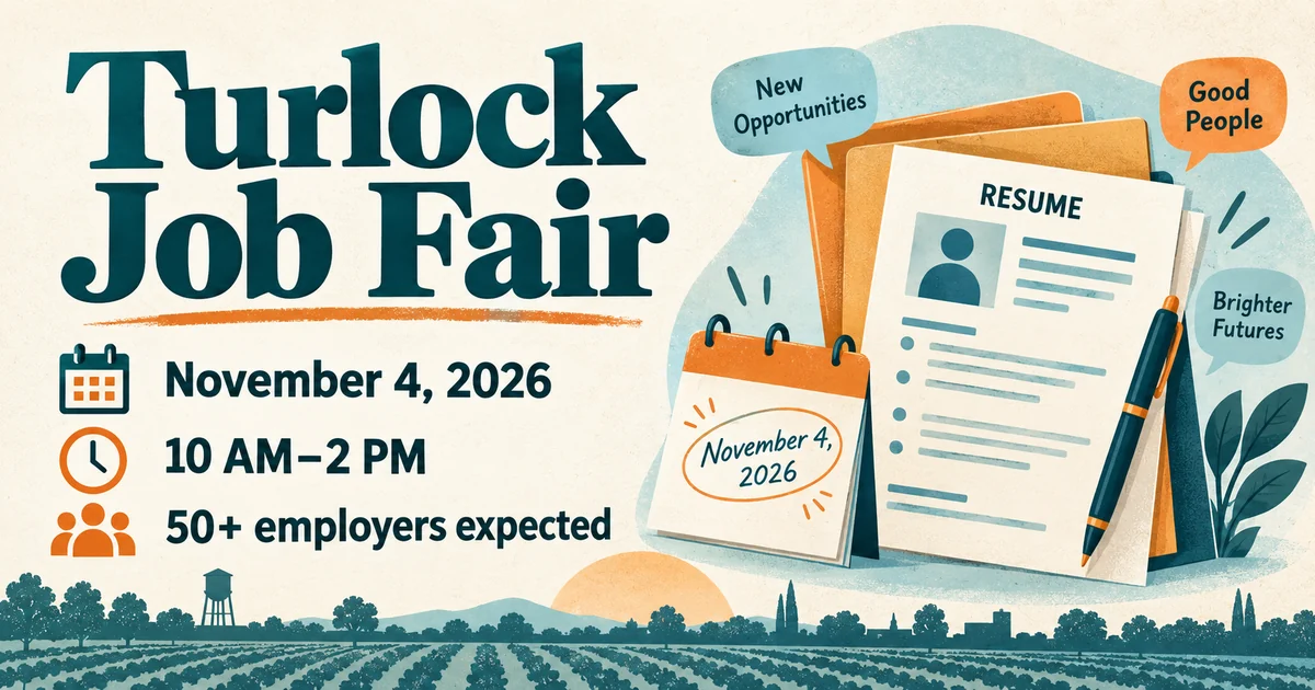 Turlock Job Fair on November 4, 2026, from 10 a.m. to 2 p.m., with more than 50 employers expected.